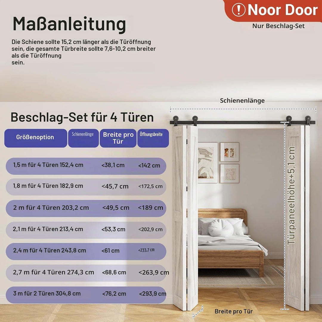 305cm/10FT Bifold Schiebetürbeschlag Schiebetüren Schiebetürsystem Komplettset Laufschiene Rollen Se