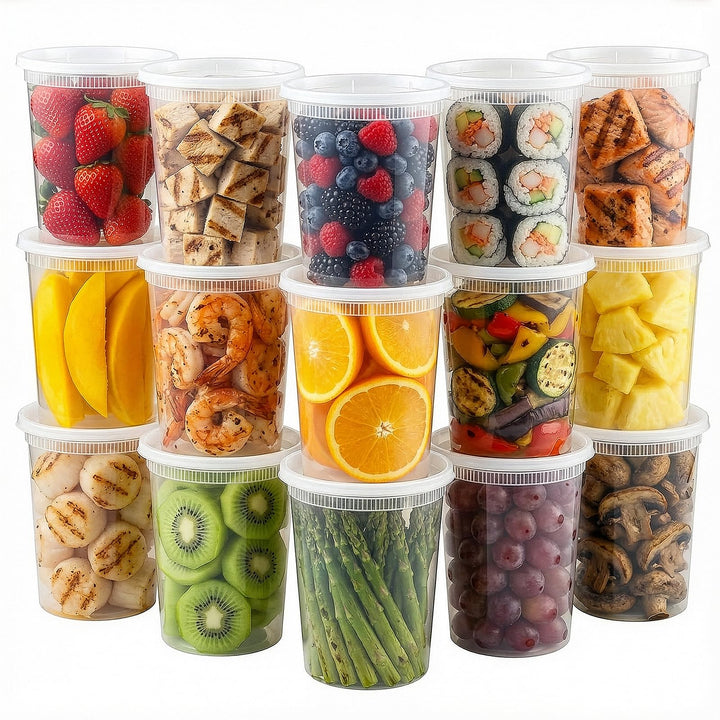Femora Deli-Behälter aus Kunststoff, 900 ml, 24 Sets – wiederverwendbar, auslaufsicher, spülmaschine