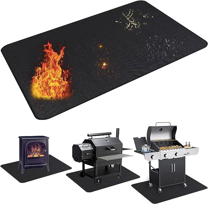UBeesize Grillmatte Bodenschutz,122x178cm Feuerfeste Unterlage,Kaminmatte Grillteppich Bodenschutzma