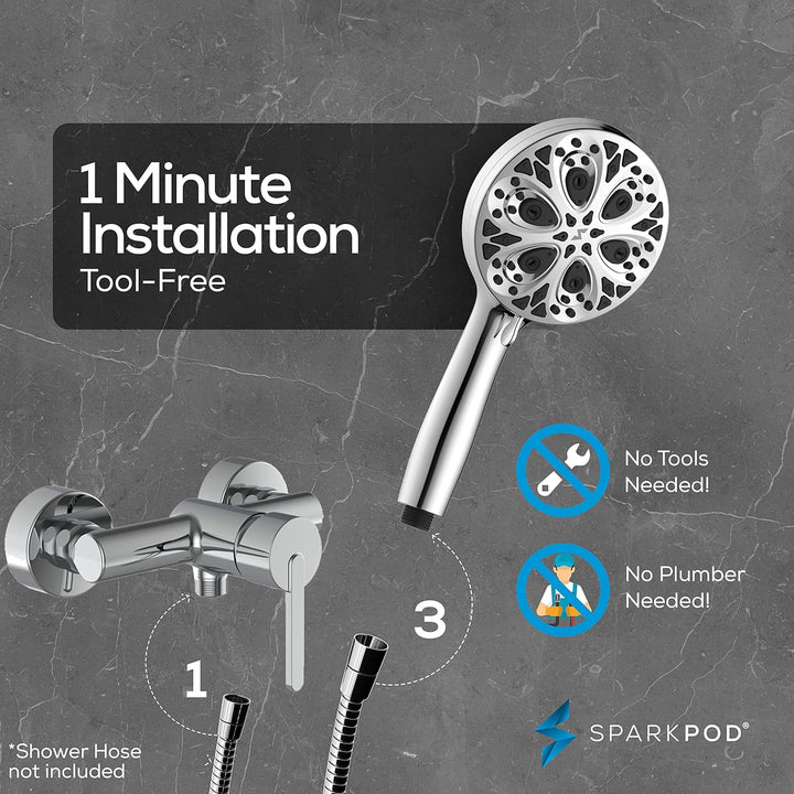 Sparkpod 10-Setting High Pressure Shower Head - Luxury 5" High Flow Hand Held Shower Head with High