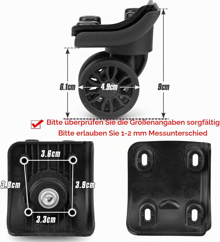 Koffer Ersatzrollen 1 Pair Schwarz Kofferrollen Schwenkräder Gepäckräder mit 4 Schraublöchern（V149-B
