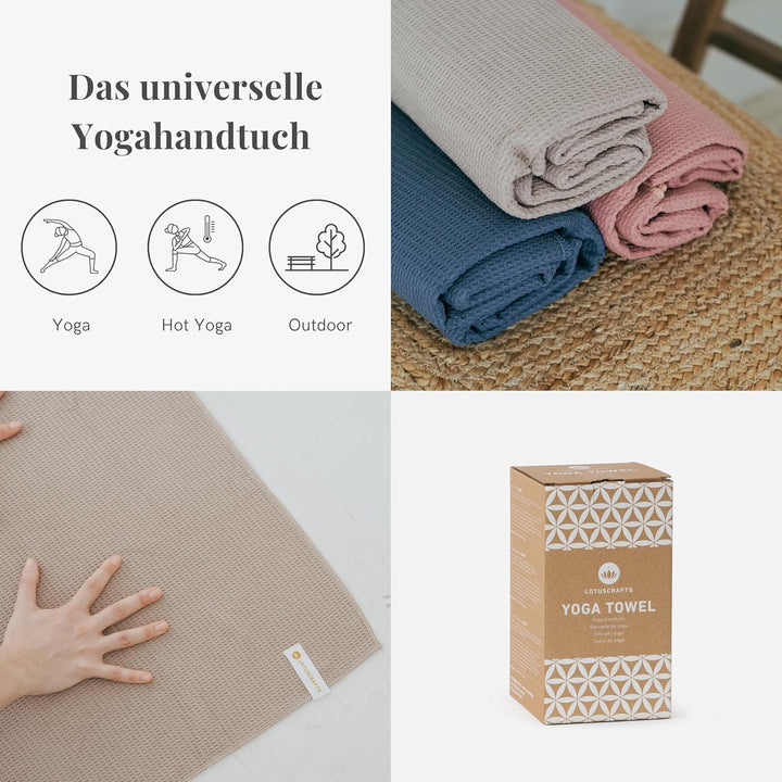 Lotuscrafts® Yoga Handtuch rutschfest für Hot Yoga oder Yogatuch Auflage für Yogamatte, Anti-Rutsch