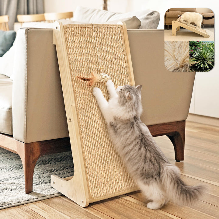 PETKARAY Dual-Use Kratzbrett Katze, 68 cm Hohe L-förmiger Sisal Kratzsäule, Kratzpads für Katzen, Ka
