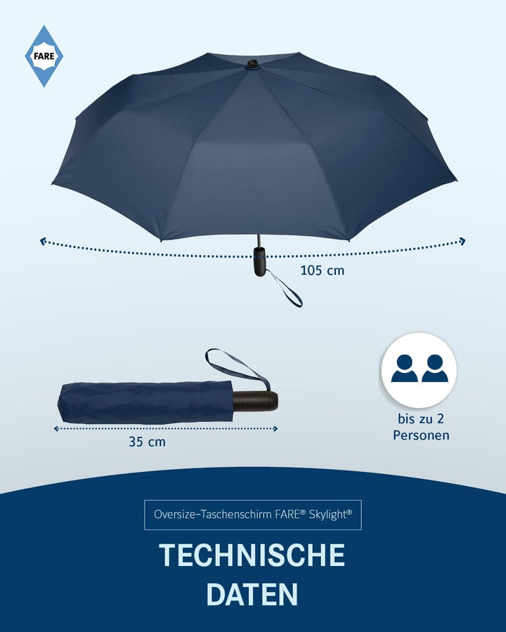 FARE Oversize-Taschenschirm Skylight (marine) - Effektvoller Regenschirm mit LED-Innenbeleuchtung un
