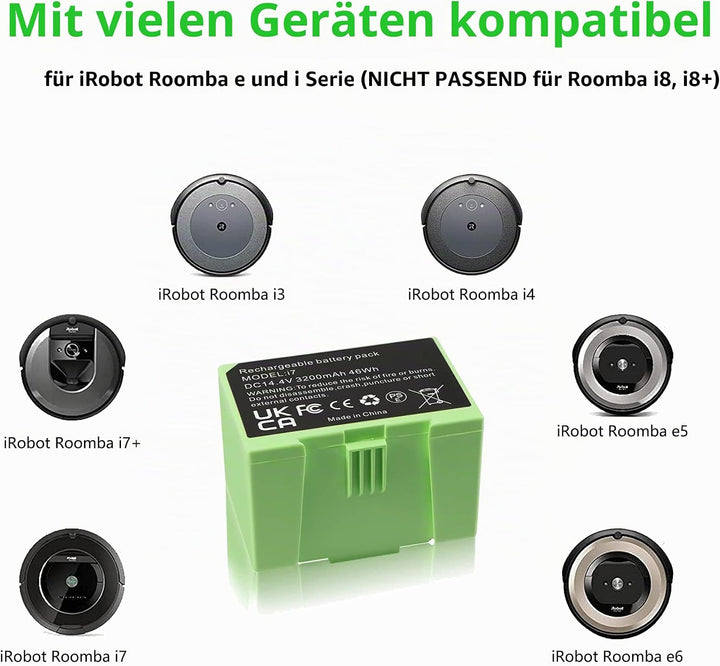 SLODA i7 i3 i4 Ersatz Akku für iRobot Roomba e und i Serie i7 i7+ i3 i3+ i4 i4+ 4624864 ABL-D1 Staub
