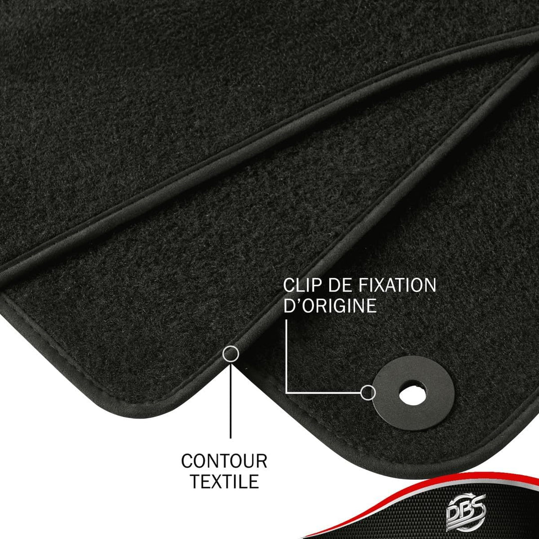 DBS Autofussmatte - nach Mass - 3-teilig - Anti Rutsch - schwarzer Nadelfilz 900g/m² - Velours Ferti