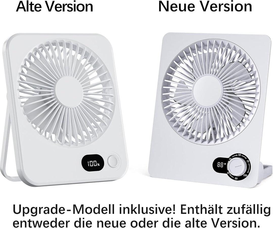 Tischventilator,Leise Ventilator Akku 3600mAh 180°Einstellbar Tragbarer LED Anzeige Fan Für Büro Bib