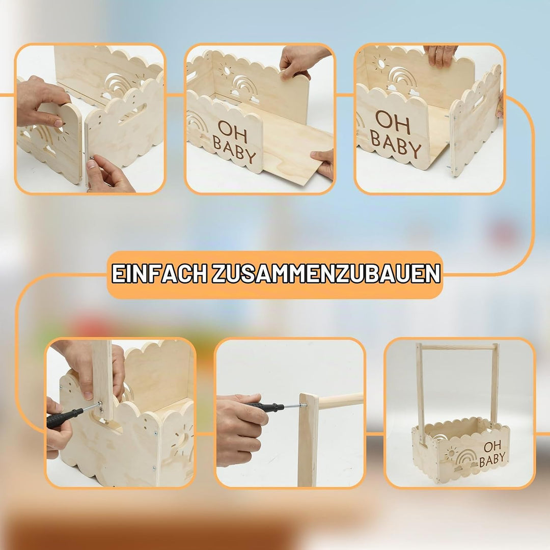 Babykorb Geschenk mit Griff,Holzkiste für Babyparty,Schrank Babypartykisten aus Holz,Multifunktional
