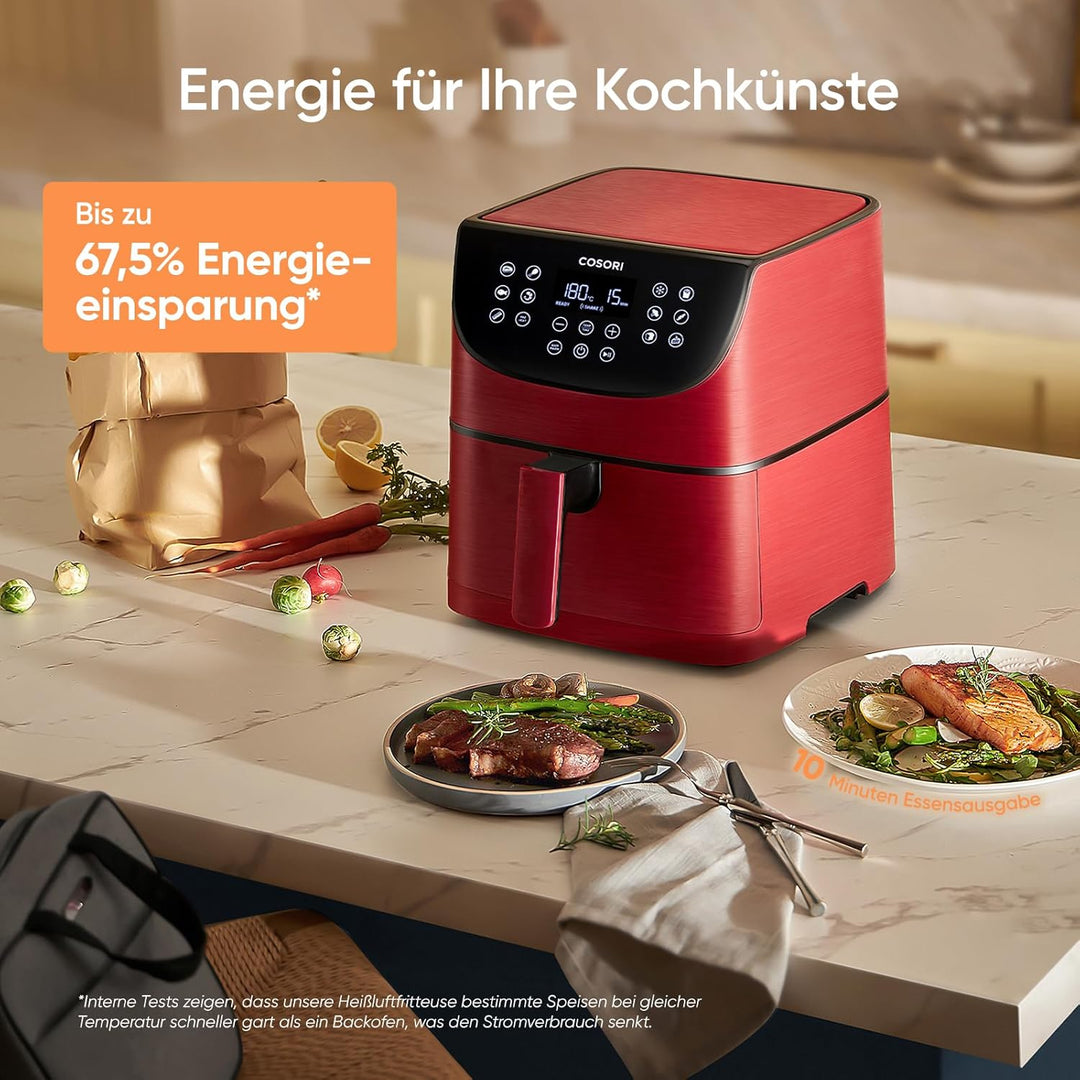 COSORI Heissluftfritteuse 5,5L XXL Rot Friteuse Heissluft Fritteusen Air Fryer mit Digitalem LED-Tou