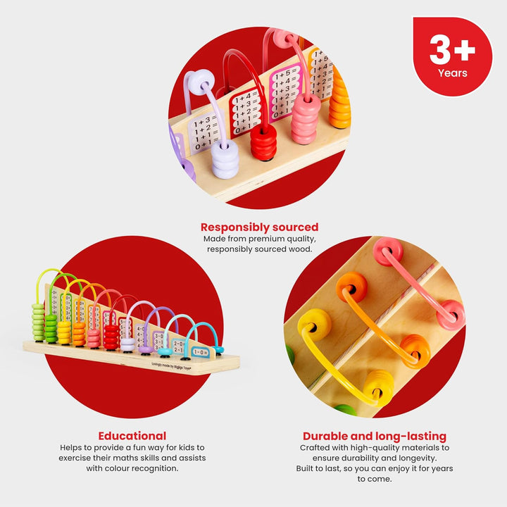 Bigjigs Toys Rainbow Counting Abacus (56 Piece) - Learn Addition & Subtraction, Wooden Numbers & Mat