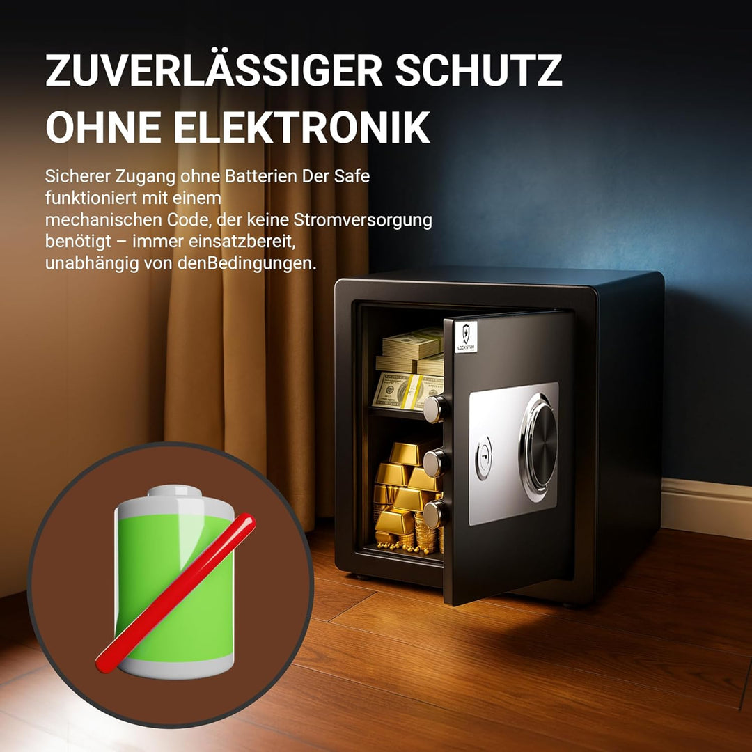 EXTRALINK Tresor für Zuhause – Safe mit Mechanischem Verschlusssystem, Kompakt ohne Batterien, Zahle