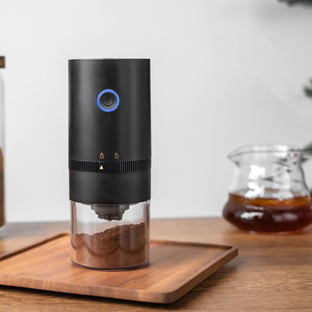 Kaffeemühle, Tragbare Kleine Bohnenmühle, Stufenlos Einstellbarer Mahlgrad, 1250 mAh, USB Wiederaufl