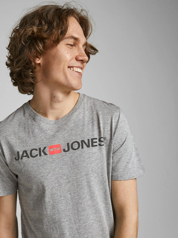 JACK &amp; JONES Herren T-Shirt 3er Pack – Baumwolle, Rundhals, Kurzarm, mit Print – Bequeme Freizeitshi