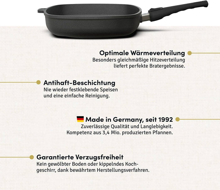 Hoffmann Aluguss Pfanne 28x28 cm Induktion viereckig Hoher Rand I Schmorpfanne Innenhöhe 6 cm I Vier