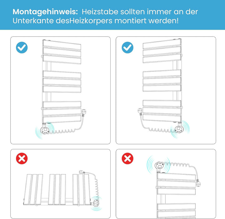 Heilmetz Badheizkörper Elektrisch WiFi 1385 x 400 mm,Flach Bad Heizkörper mit Digitalem Thermostat,