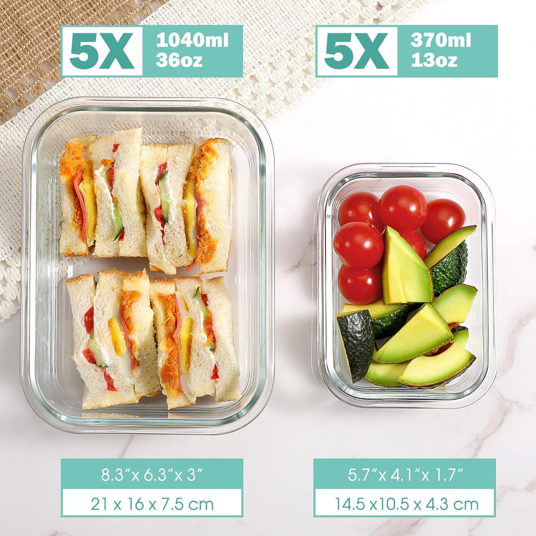 YASHE Glasbehälter mit Deckel, 10 Teile Stapelbar & Luftdicht Meal Prep Boxen Glas für Spülmaschine,