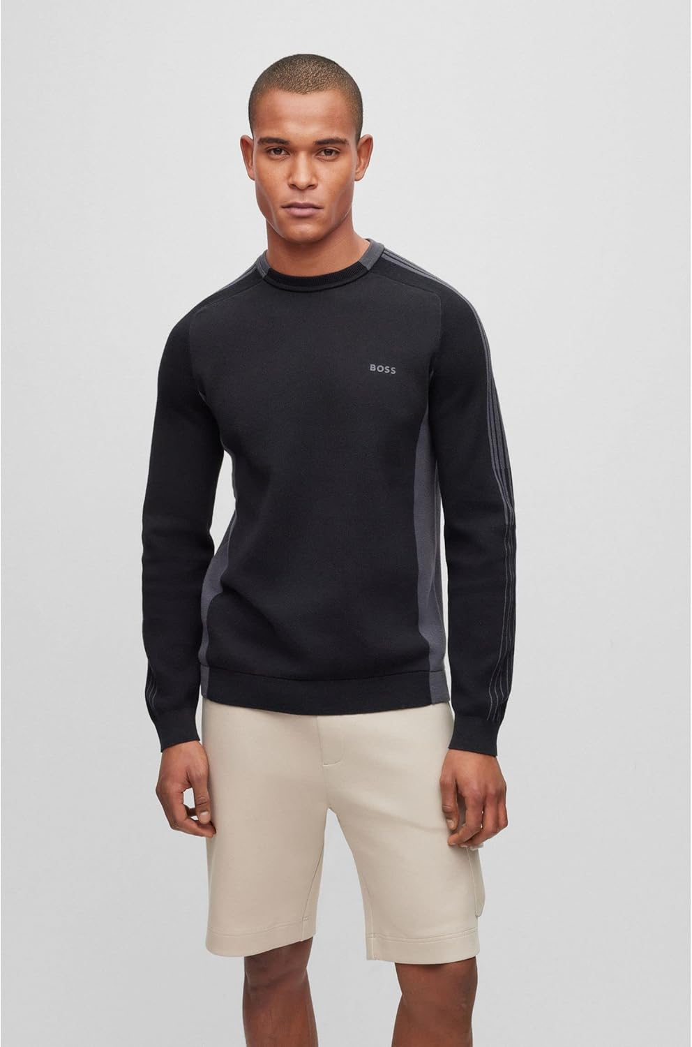 BOSS Herren Rinos Colour-Block-Pullover aus Baumwoll-Mix mit Streifen-Logo S Black1, S Black1