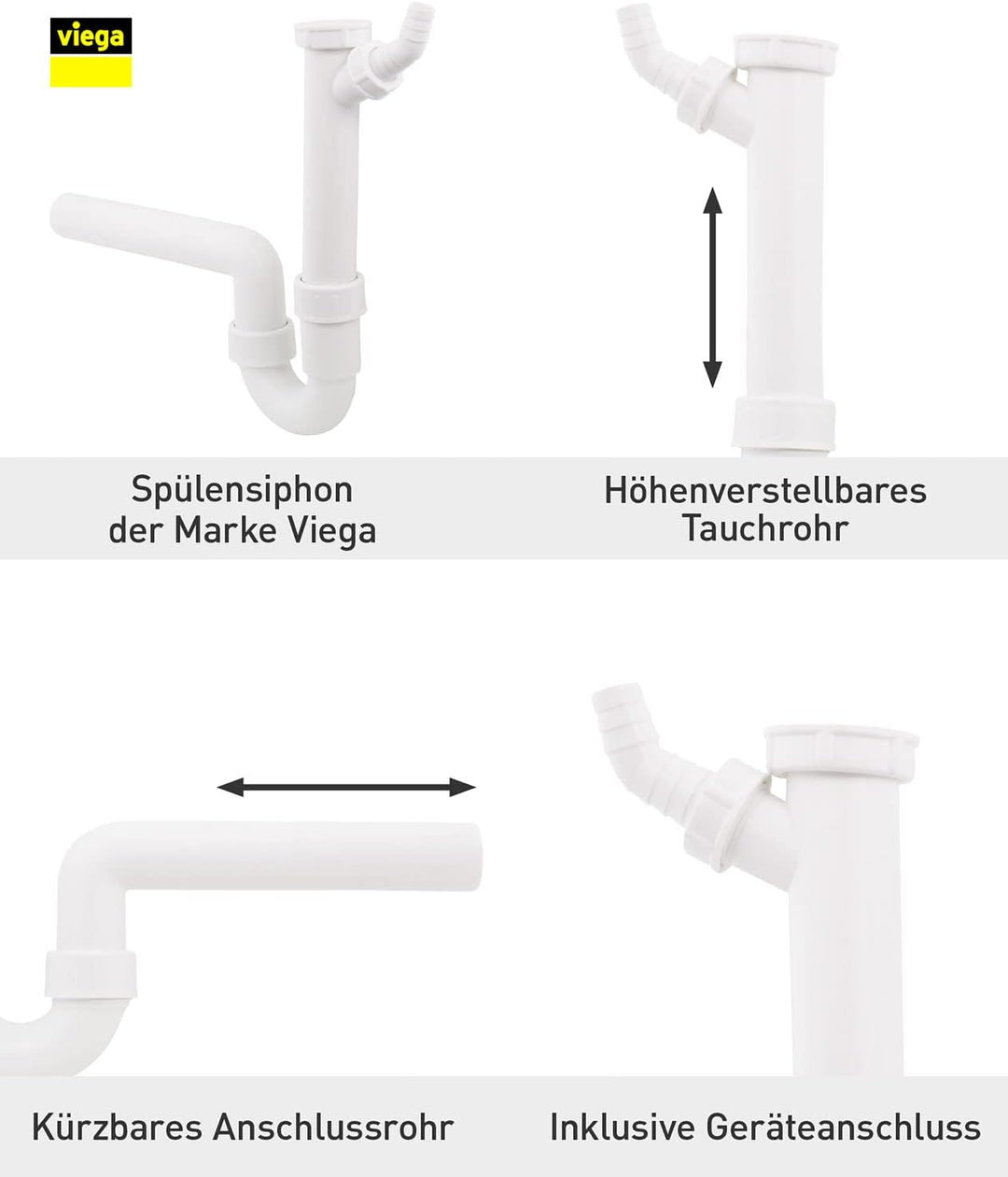 Viega 22548 9 Geruchsverschluss für Spülen 1 1/2 Zoll x 40mm, weiss Geruchsverschluss 1 1/2 Zoll x 4