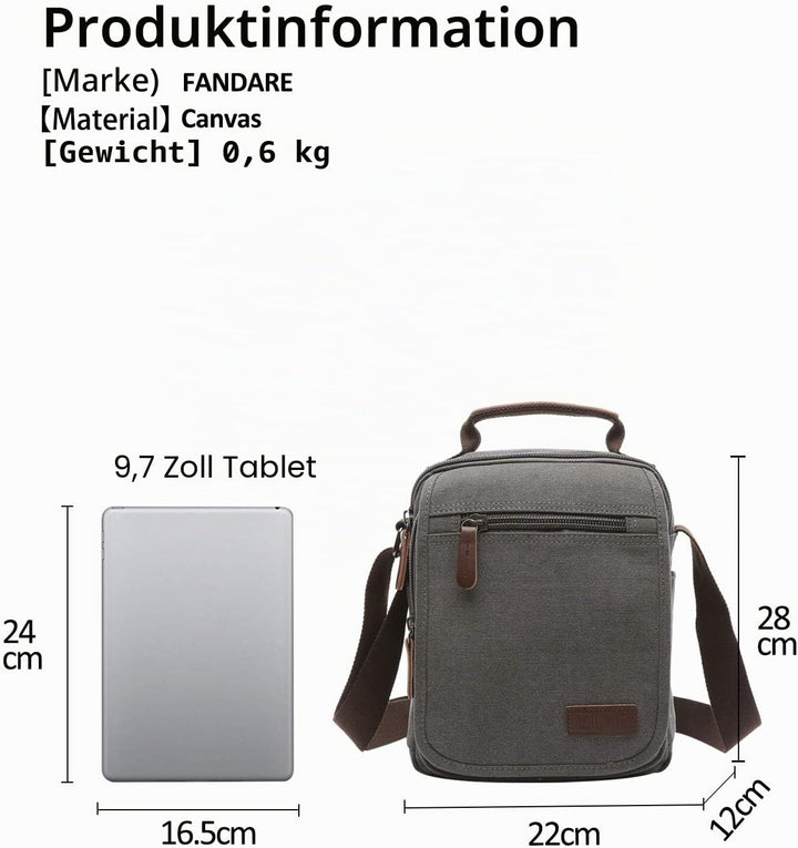 FANDARE Leinwand Umhängetasche Schultertasche Kuriertasche Canvas Messenger Bag für Herren Damen Kle