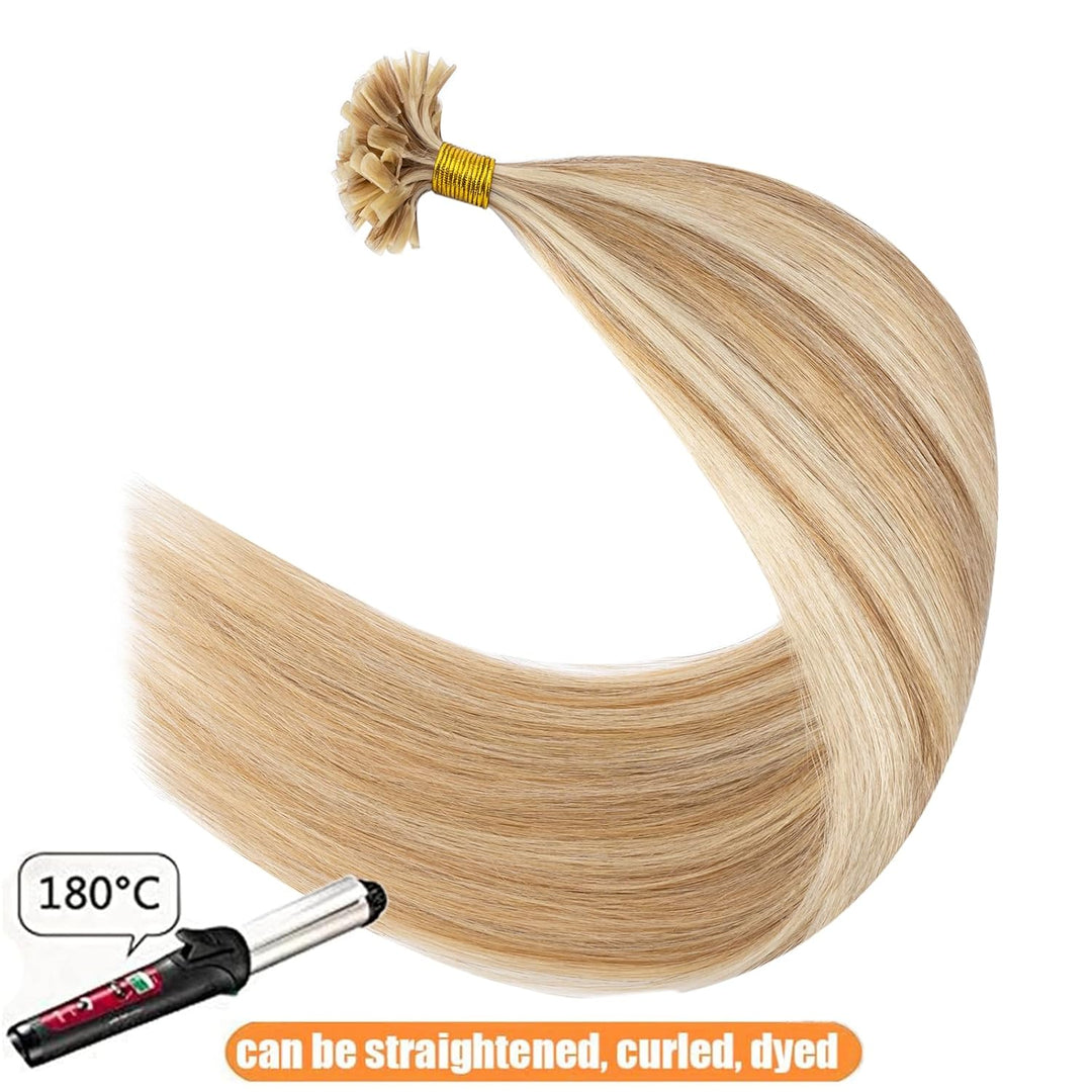 Elailite Bonding Extensions Echthaar Keratin U-Tip Haarverlängerung 100% Menschenhaar 1g/Strähne 24'