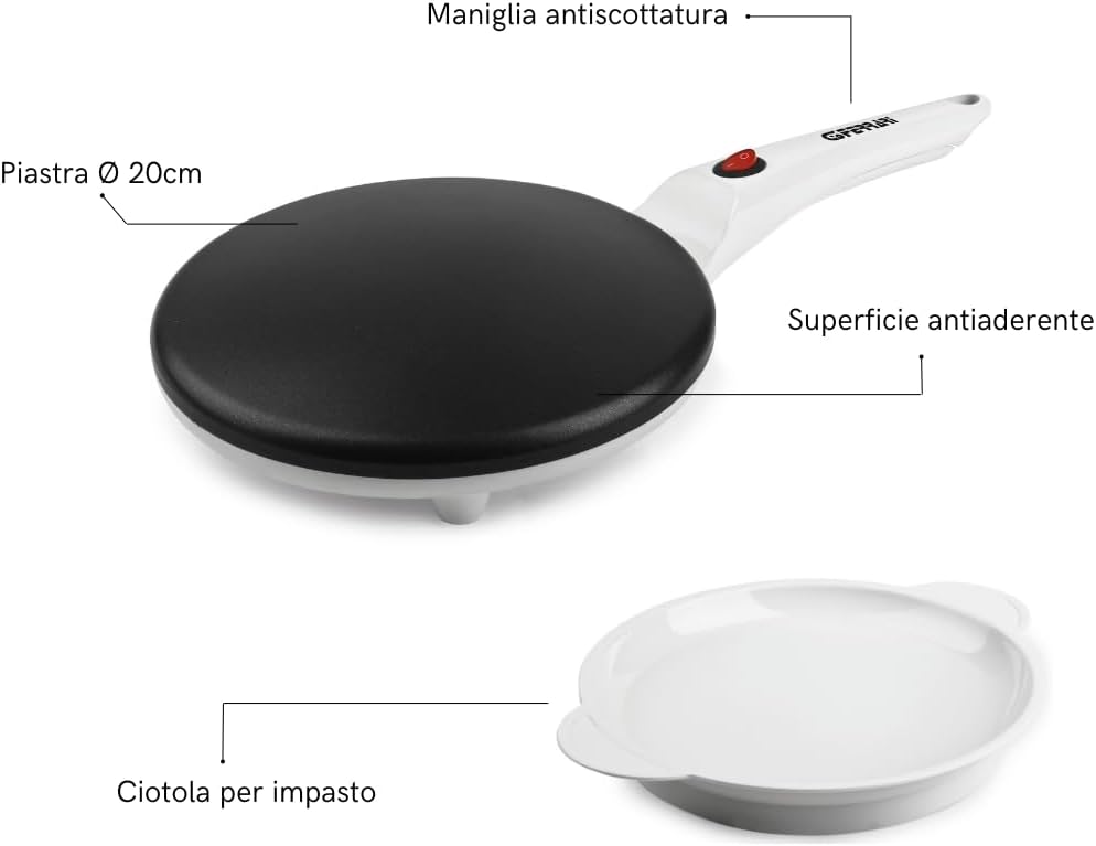 G3 Ferrari G10306 Creppe Crêpespfanne, Durchmesser 20 cm, komplett mit Schale für die Teig Schwarz /
