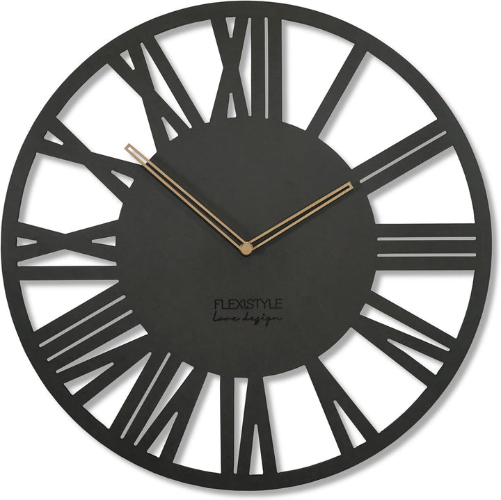 FLEXISTYLE Wanduhr gross Adulto 50cm Durchmesser LOFT Retro aus Holz Eiche ohne tickgeräusche Wohnzi