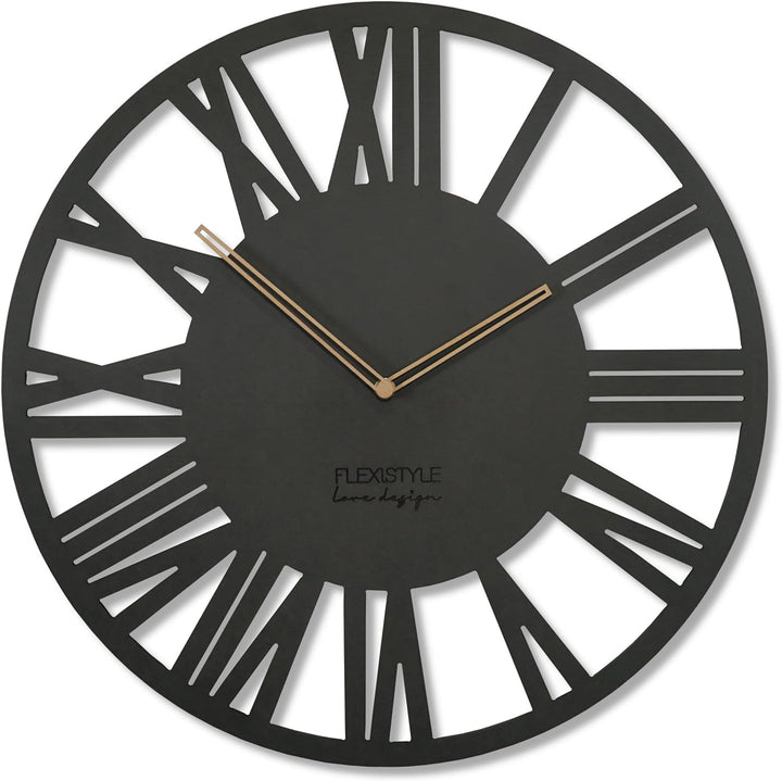 FLEXISTYLE Wanduhr gross Adulto 50cm Durchmesser LOFT Retro aus Holz Eiche ohne tickgeräusche Wohnzi