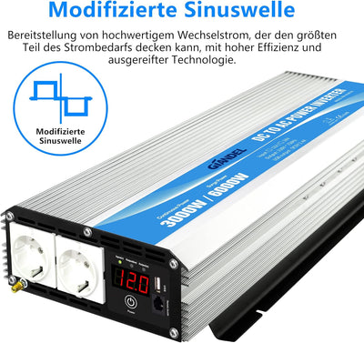 GIANDEL 3000W Modifizierter Sinus Wechselrichter 12v auf 230v Spannungswandler Power Inverter mit Fe