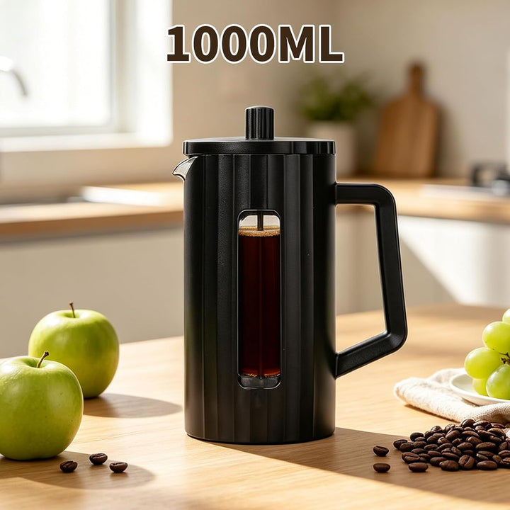 DASIAUTOEM French Press Kaffeemaschin 1L, Espressokocher, kanne Cold Brew und Heissgetränke, PP Edel