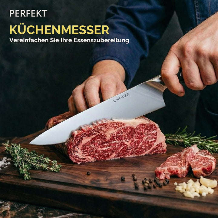 Kochmesser, 20 cm Klingenlänge Küchenmesser, Profi Fleischmesser aus Rostfreiem Edelstahl 5Cr15MoV,