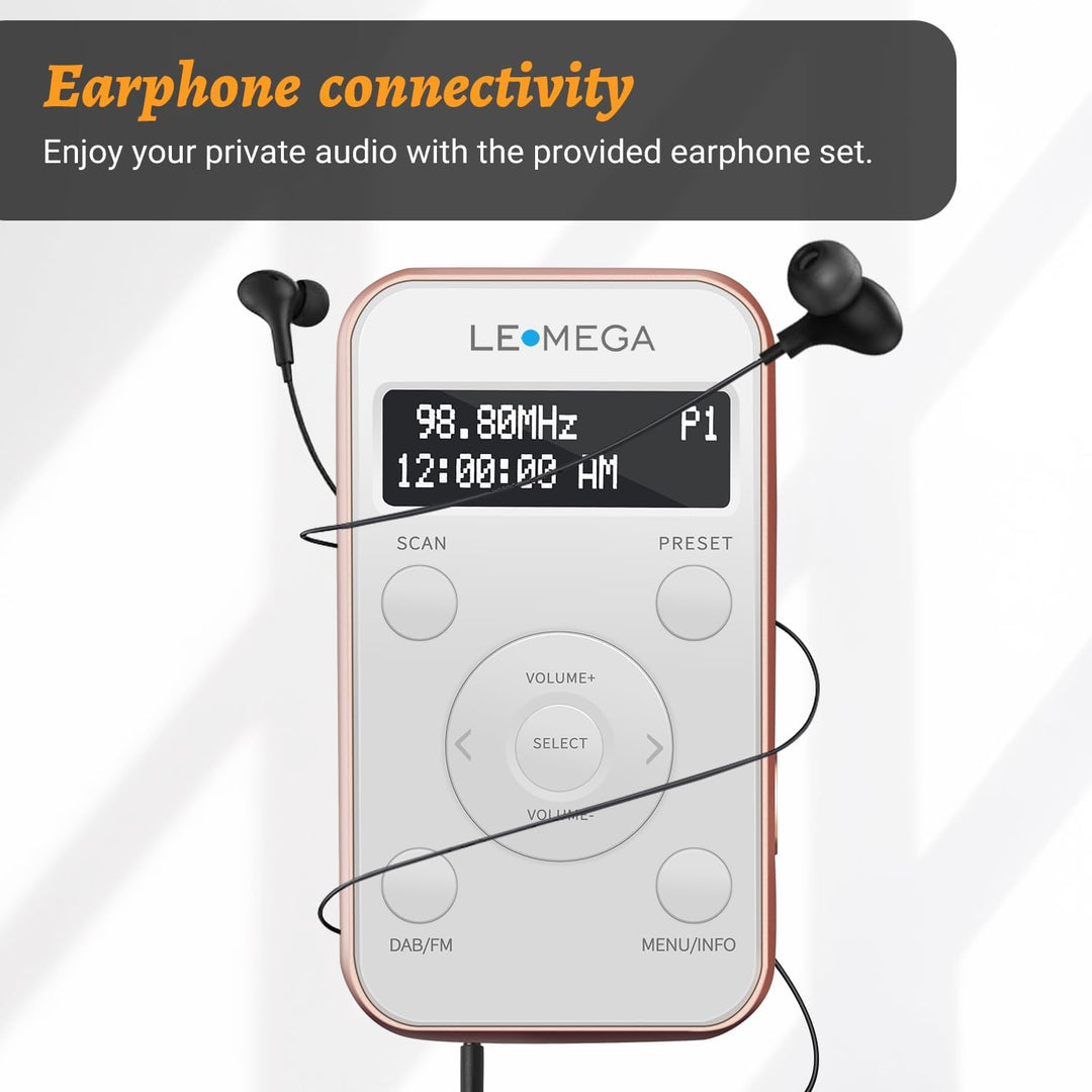LEMEGA PR1L Taschen-DAB-Radio, FM-Radio, tragbares DAB+-Radio, inkl. Kopfhörer, wiederaufladbare Bat