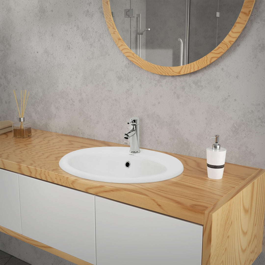 ML-Design Waschbecken aus Keramik Weiss glänzend 57x19,5x48,5cm Oval Einbauwaschbecken mit Hahnloch