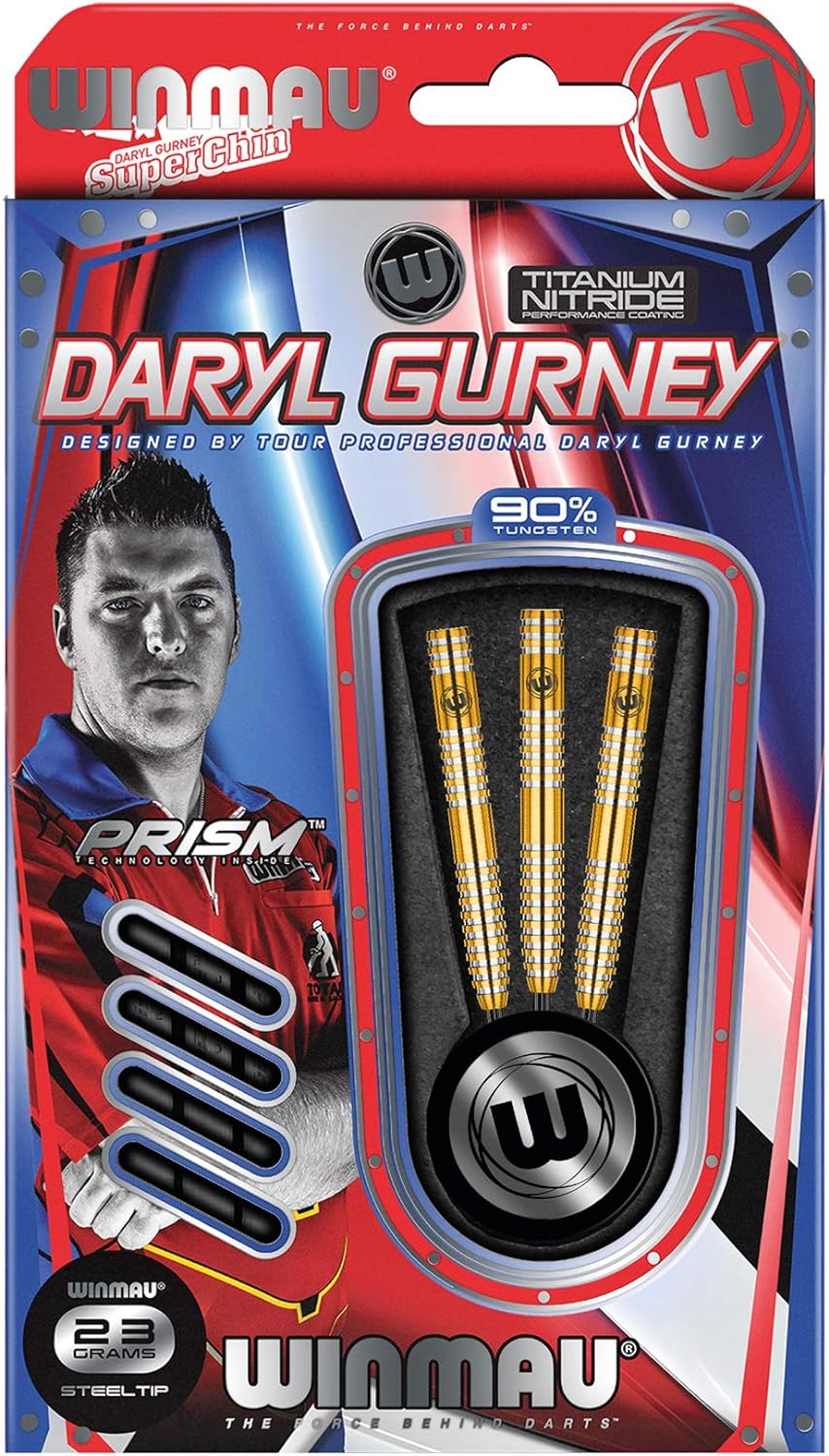 WINMAU Daryl Gurney Gold Wolfram Stahl Spitzen Darts - Titan Nitrid Beschichtung Neu 23g, 23g