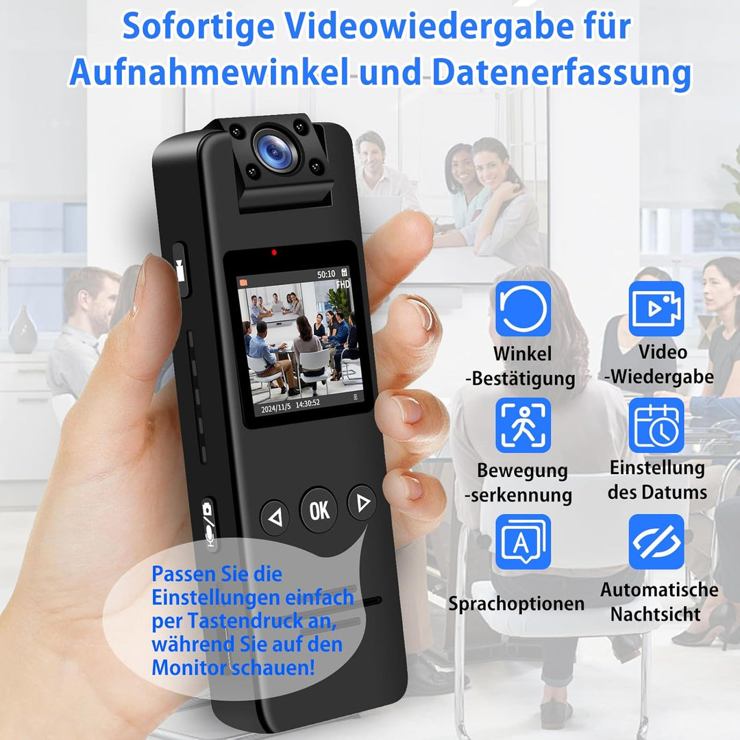 TANGMI Bodycam, 180° Drehbares Objektiv 1080P HD Video & Audio Kleine Kamera, 120° Weitwinkel & Auto
