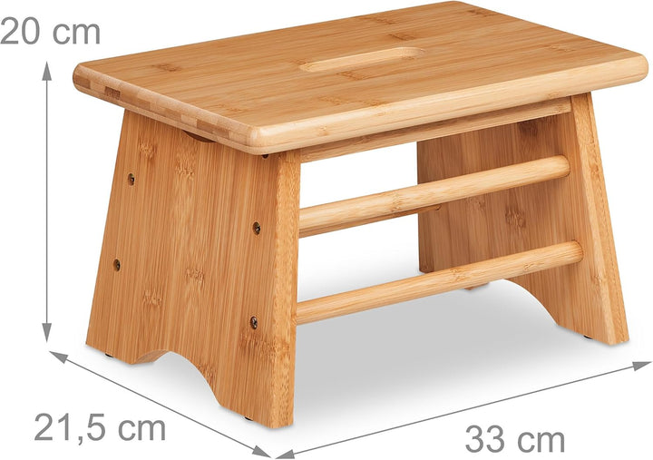 Relaxdays Fussbank Bambus, bis 100 kg, Stabiler Tritthocker, HBT: 20x33x21,5 cm, Kinderhocker Bad, G