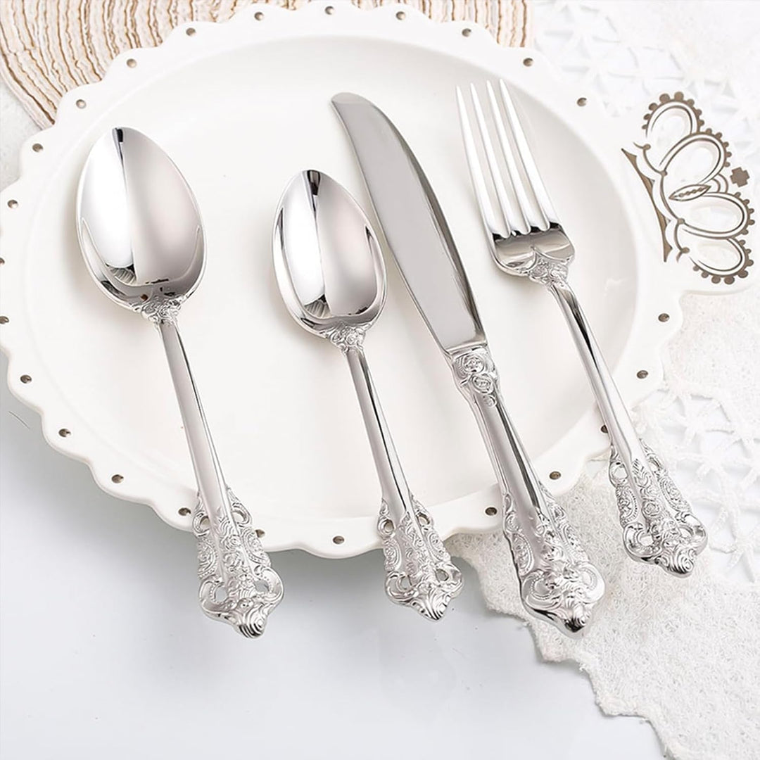 Prächtiges Barock Silber 18/10 Edelstahl Besteck-Set mit 20 Teilen, rostfreies Edelstahl Besteck ink