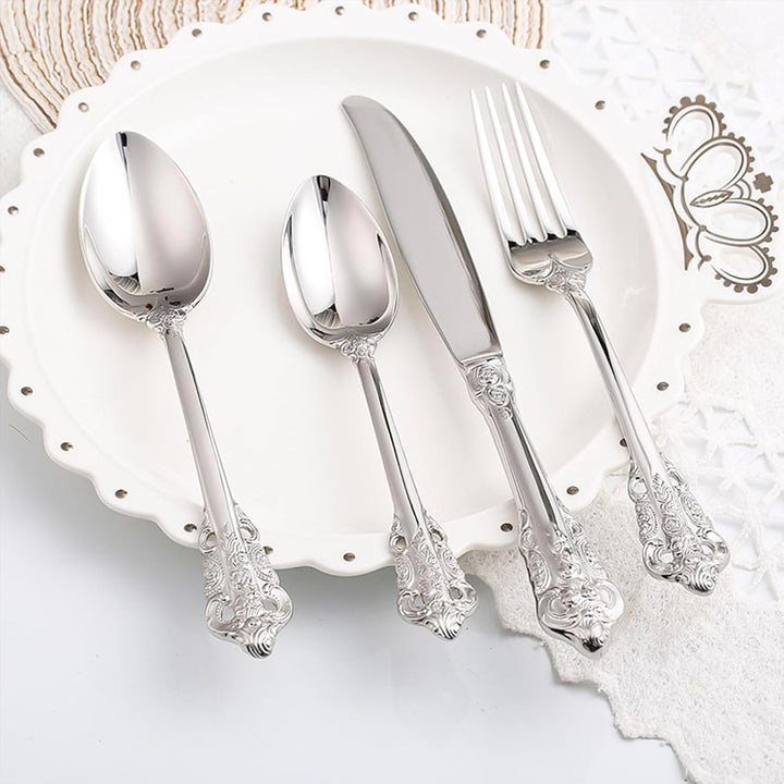 Prächtiges Barock Silber 18/10 Edelstahl Besteck-Set mit 20 Teilen, rostfreies Edelstahl Besteck ink