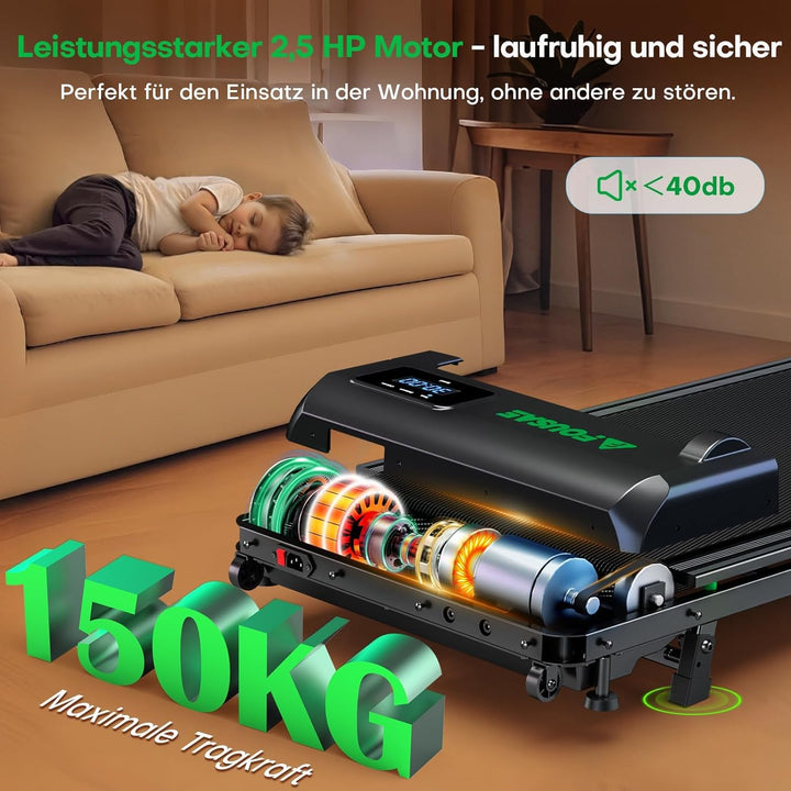 Walking Pad, 1-10 km/h Laufband für Zuhause mit 9% Steigung, 2.5HP Walking Machine mit LED-Anzeige,
