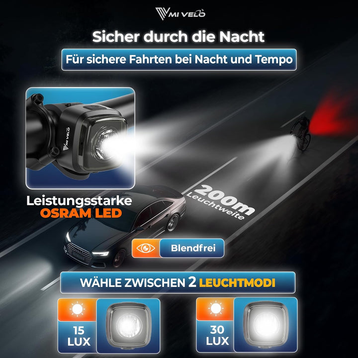 MIVELO Fahrradlicht Set mit Bremsanzeige - Fahrradlampe LED StVZO, IPX5 wasserdicht - Fahrradbeleuch