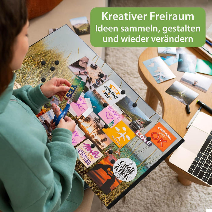 banjado Magnettafel schwarz 78 x 37cm / Magnetwand Metall/Magnetpinnwand als Memoboard/Pinnwand Magn