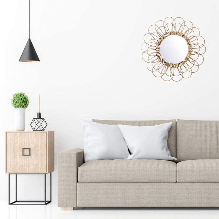 Spiegel Blume Rattan d56cm - Blumenspiegel, Rattan, MDF und Glas, Abmessungen 56x2,8x56 cm - Atmosph