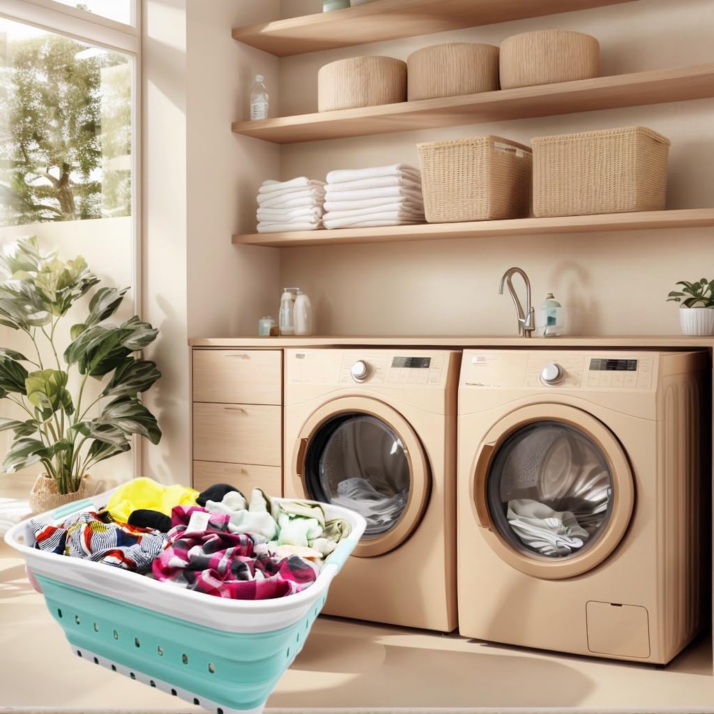 SAMMART 42L Collapsible Plastic Laundry Basket - Foldable Pop Up Storage Container/Organizer - Porta