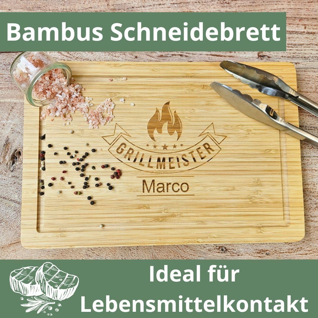 Premium Grillmeister Schneidebrett personalisiert aus Bambur XL Schneidebrett Holz personalisiert |