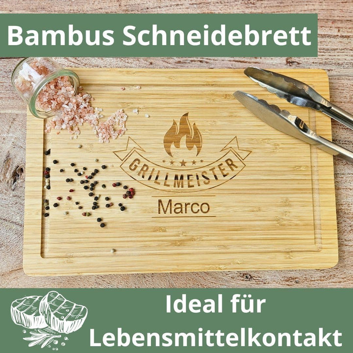 Premium Grillmeister Schneidebrett personalisiert aus Bambur XL Schneidebrett Holz personalisiert |