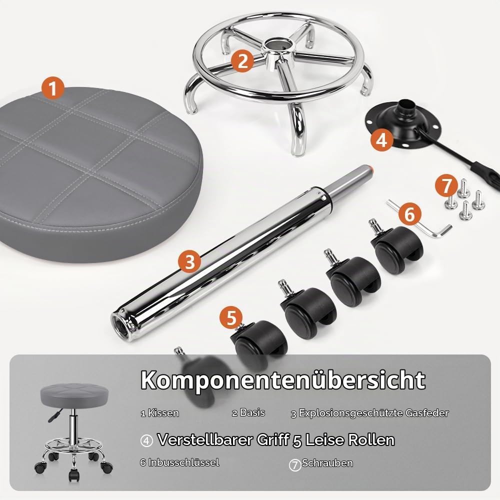 KKTONER Rollhocker mit Pedal (Grau), Grau