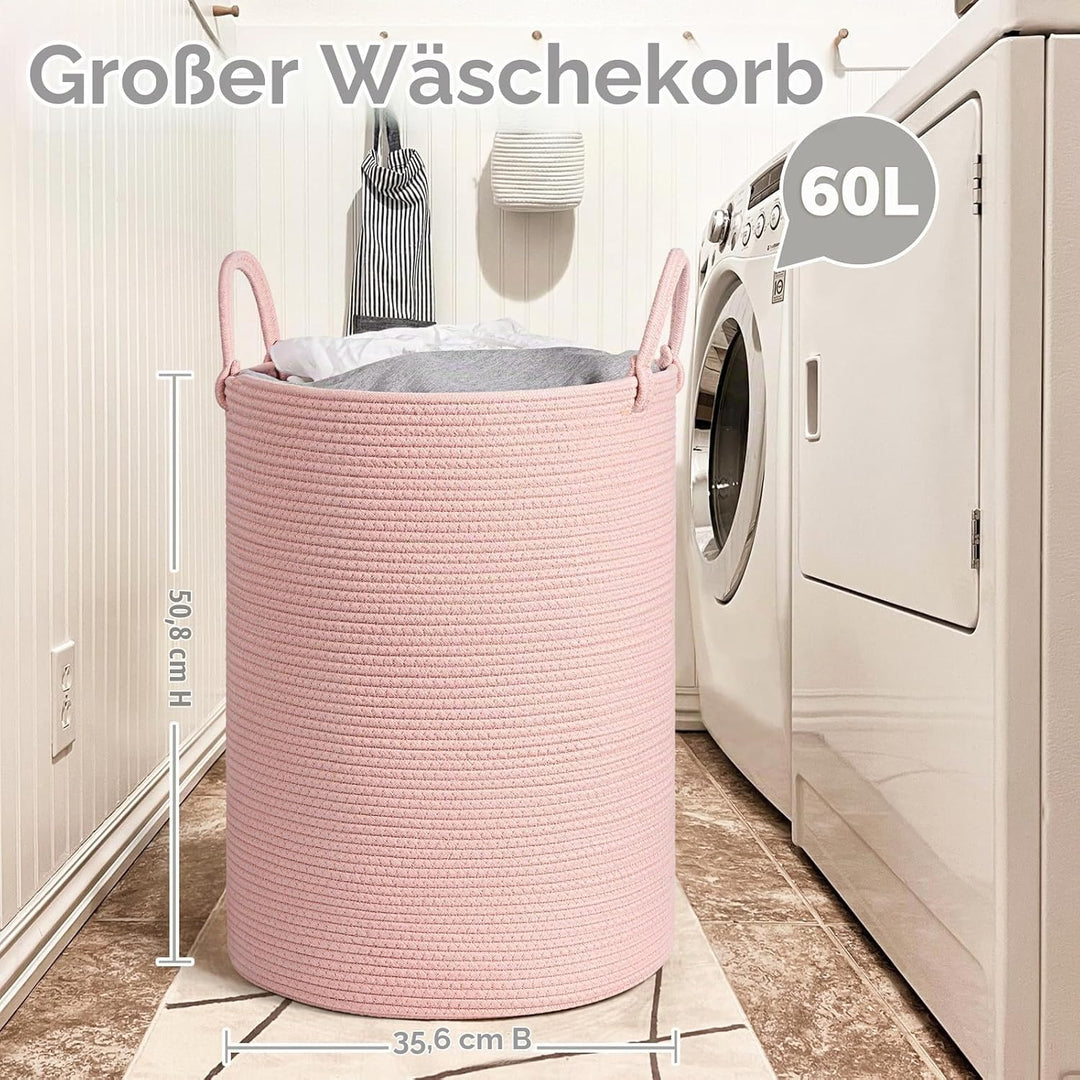 TIMEYARD Rosa Wäschekorb für Kinderzimmer, geflochtene Aufbewahrungskörbe aus Seil für Wohnzimmer od
