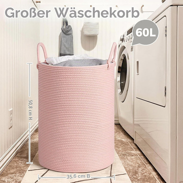 TIMEYARD Rosa Wäschekorb für Kinderzimmer, geflochtene Aufbewahrungskörbe aus Seil für Wohnzimmer od