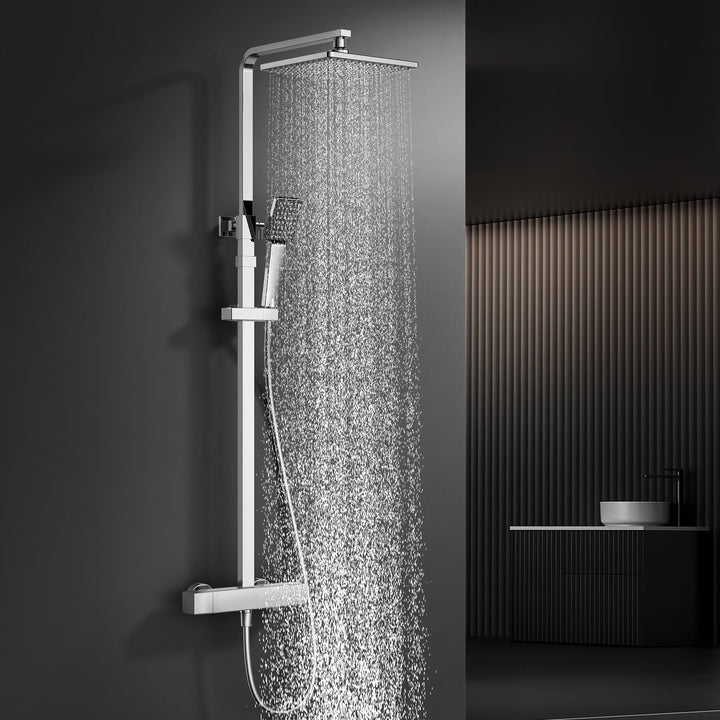 HOMELODY Duschsystem mit Thermostat Chrom, Duscharmatur Edelstahl Regendusche mit Armatur, Duscharma