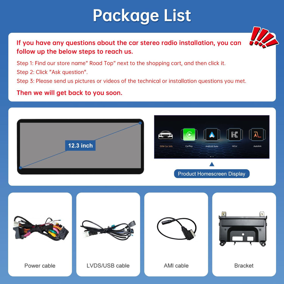 Road Top CarPlay Bildschirm, 12,3 Zoll Ultra-schmal Autoradio Stereo Touchscreen für Mercedes Benz C