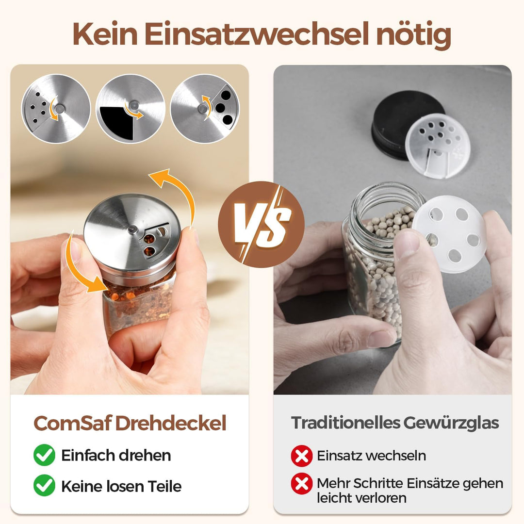 ComSaf Gewürzgläser, Gewürzstreuer mit Drehbarer Deckel 120 ml, 12er Set 120ml/12PCS, 120ml/12PCS